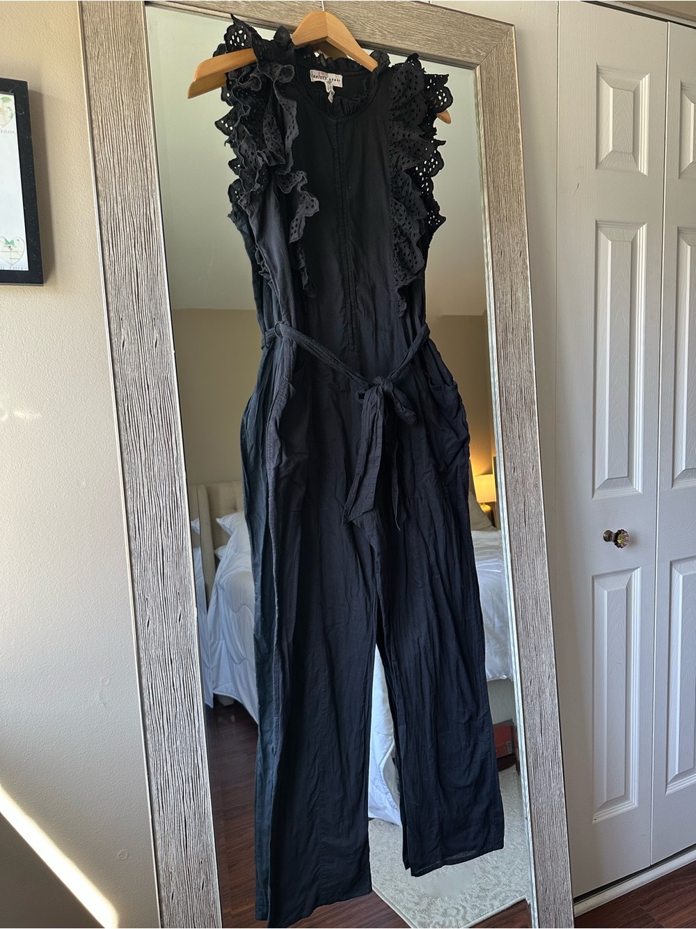 Apiece Apart Black Ruffle Eyelet Jumpsuit Size 6 Medium